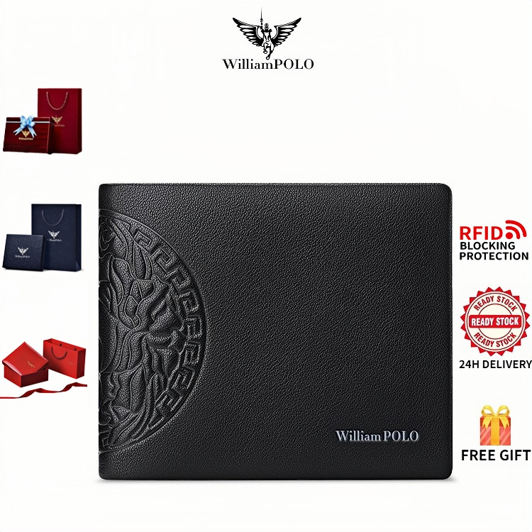 Williampolo Ví Nam Siêu Mỏng Đa Năng Da Thật Chống Trộm Men's Slim RFID Blocking Genuine Leather Wal