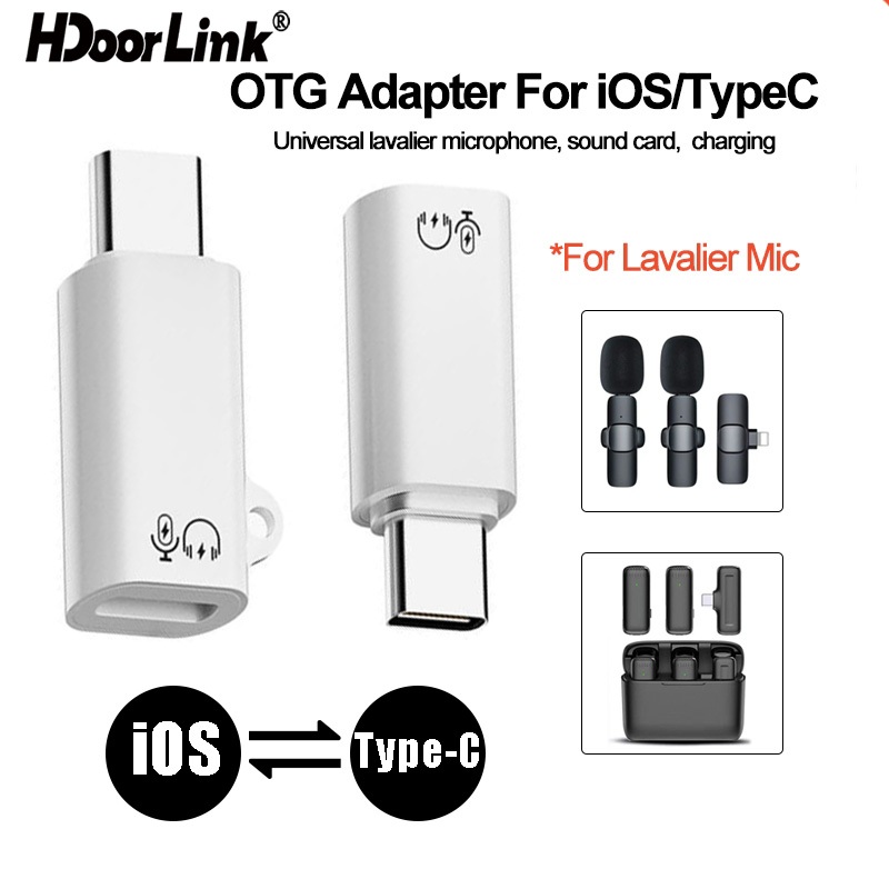Hdoorlink 2in1 Micro Không Dây Charing adapter TypeC iOS OTG adapter Cho Không Dây Đầu Nối Micro Lav