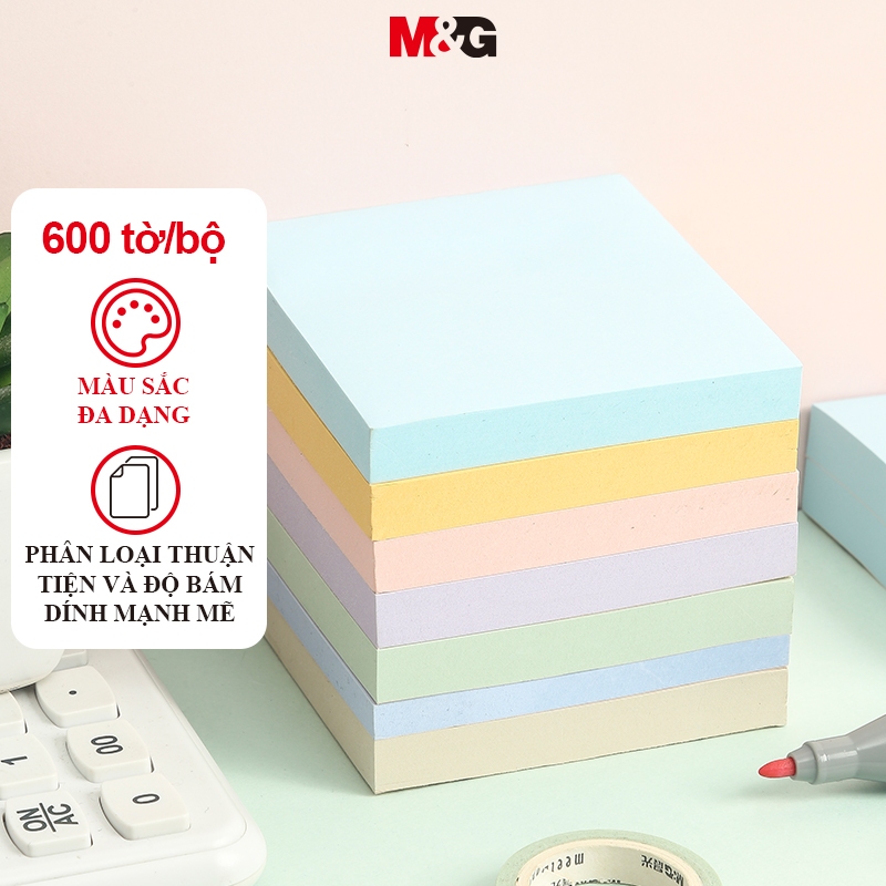  M&G 600 Tờ Giấy Note Nhiều Màu Giấy Nhớ Giấy Ghi Chú Có Keo Giấy Dán 6 Màu 76*76mm 