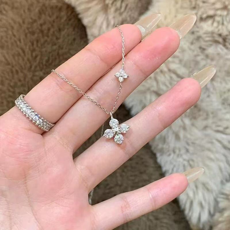 S925 Sterling Silver Zircon Bốn Lá Necklace Phụ Nữ Nhẹ Sang Trọng Cao Cấp Necklace Mới