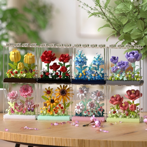 Khối xây dựng trong chậu Hoa có hộp trưng bày Quà tặng đồ chơi khối xây dựng