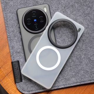 Vỏ Cho Vivo x200 x200s x100 100s pro mini ultra Ốp điện thoại Cảm Giác Da Nam Châm Sạc Không Dây Trong Suốt Bán Trong Suốt Matte Cứng PC Ốp điện thoại Cho x200mini Với Ống Kính Kim Loại