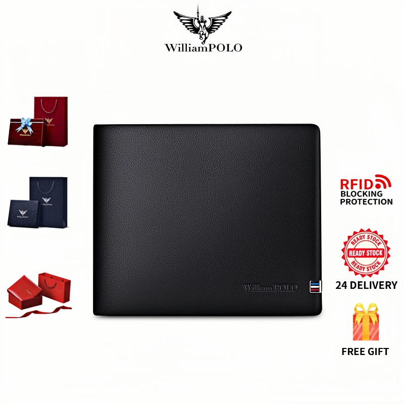 Ví nam WilliamPOLO ví ngắn da bò thời trang mới ví đa chức năng New stylish men's wallet leather sho