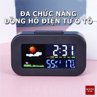 đồng hồ ô tô nhiệt kế ô tô máy đo độ ẩm ô tô Đồng hồ để bàn báo thức màn hình LCD cao cấp đo nhiệt độ và độ ẩm