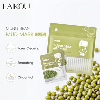 Túi 12 Miếng Mặt Nạ Bùn Đậu Xanh LAIKOU 5g Làm Sạch Lỗ Chân Lông