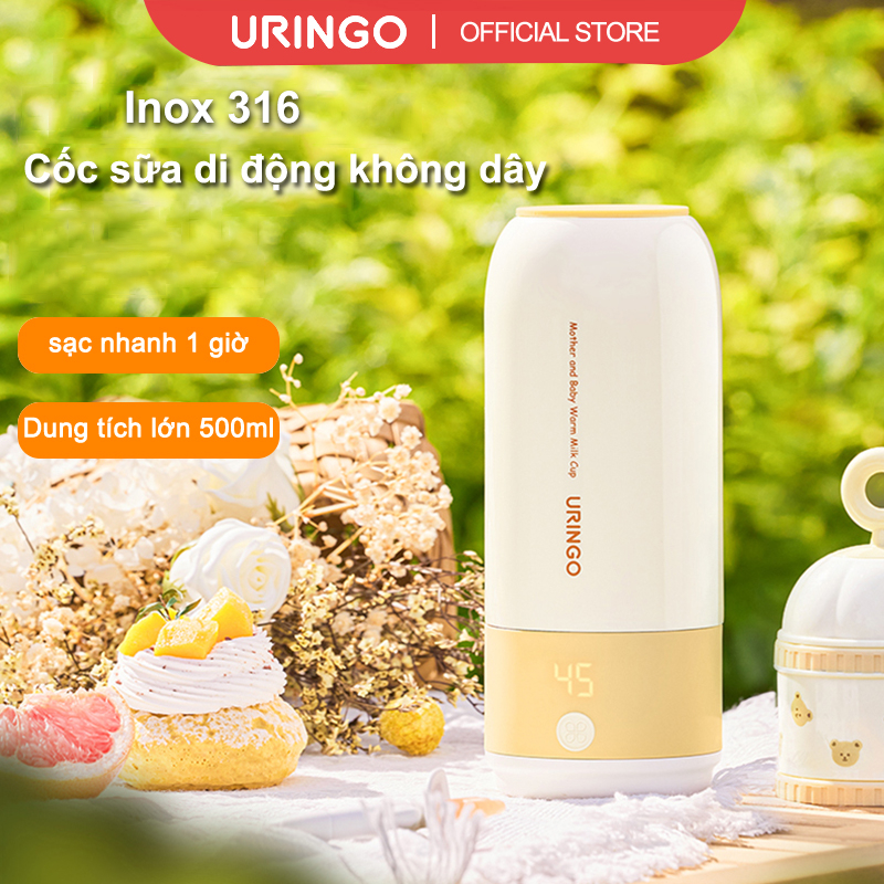 Ấm đun nước cầm tay không dây URINGO, cốc hâm nóng chất lỏng, làm nóng nhanh trong (500ml)