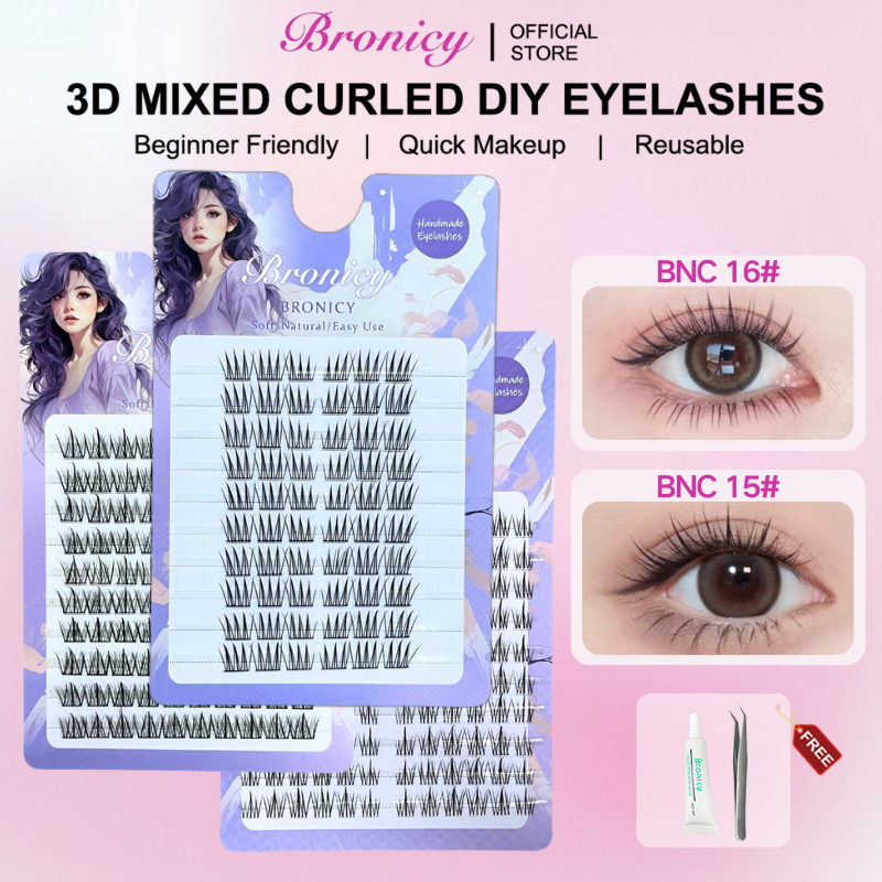 【Gửi Keo+Nhíp】Hộp Lông Mi Giả Bronicy 10 Hàng Có Gai Lúa Mì Dày Tự Nhiên Sunflower 10-13mm