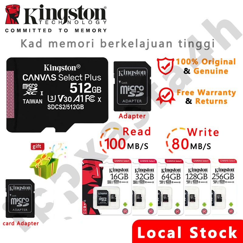 Kingston SD Card Canvas Select Plus Class 10 100MB / s 16GB / 32GB / 64GB / 128GB / 256GB / 512GB / 1TB Thẻ Nhớ Cho Máy Ảnh / Điện Thoại