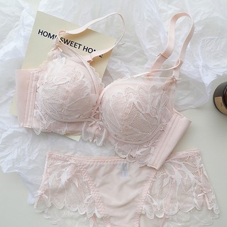 Bộ Đồ Lót Ren Áo Ngực Nữ Quần Lót Không Dây Push Up Ngực Nhỏ Tập Hợp Bralette 32-38AB Kích Thước