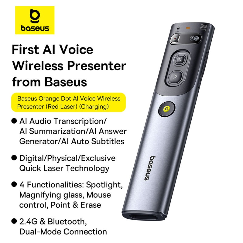 Trình bày sạc con trỏ Laser đỏ không dây Baseus AI Voice