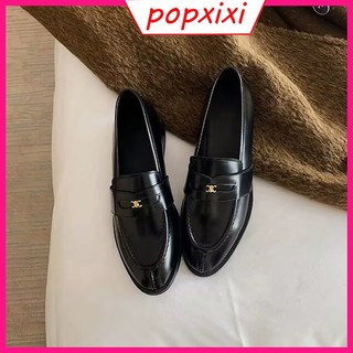 ❤Thời Trang Hàn Quốc Đế Dày Khóa Kim Loại Cho Nữ Thấp Gót Slip-On Giày Da Nhỏ Phong Cách Anh Quốc Phù Hợp Với Học Sinh Giày Đế Bằng