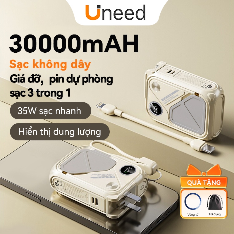 [50% OFF]UNEED Sạc Dự Phòng 20000mAh PD35W Sạc Không Dây iph, Cục Sạc Dựng Phòng Đầu AC, pin sạc dự phòng