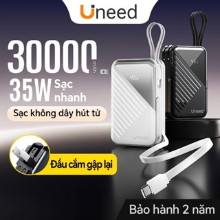 UNEED 30000mAh Sạc dự phòng kèm đầu cắm AC, sạc nhanh 35W, hỗ trợ không dây iPh, màn hình LED, sạc dựng phòng
