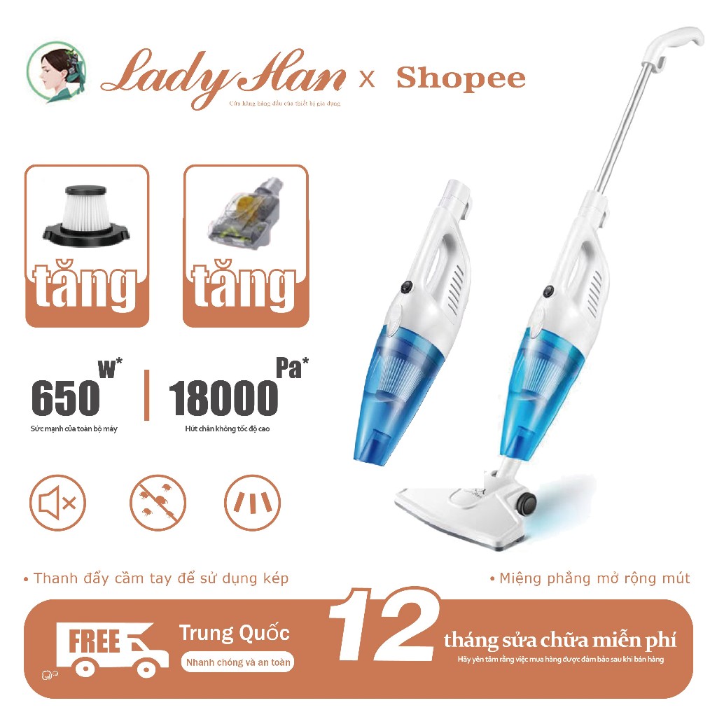 Máy hút bụi cầm tay Mrs. Han 20000pa, với màng lọc bụi mịn HEPA - công suất hút đa năng 3 trong 1 Thương hiệu mới và chính hãng