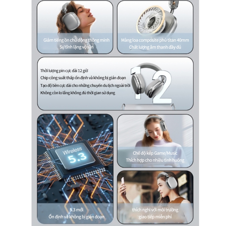 Tai nghe Bluetooth SPRISE WH35 bạc HiFi không dây chụp tai có Mic chơi game / Âm nhạc có thể gập lại qua tai Tai nghe thể thao TF / AUX | BigBuy360 - bigbuy360.vn