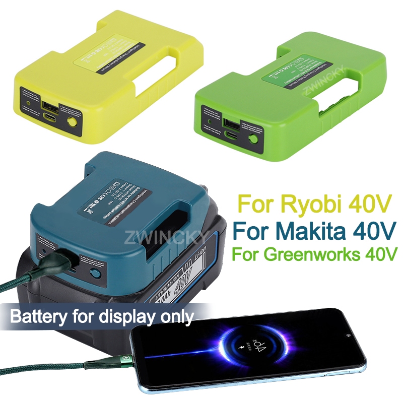 Bộ Chuyển Đổi USB Cho Makita / Ryobi / Greenworks 40V Pin Li-ion Có Cổng USB Type-C Di Động Khóa Thắ