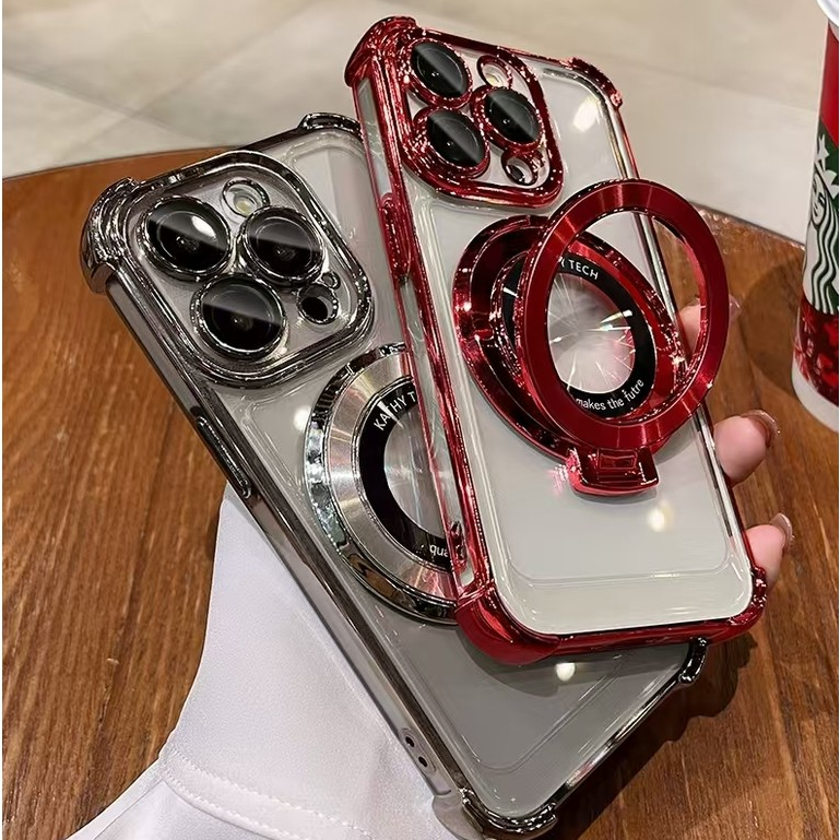 Mạ Sang Trọng Trong Suốt Từ Vòng Giá Đỡ Ốp lưng iPhone 11 12 13 14 15 16 17 Pro Max 14 15 Plus Ốp Lư
