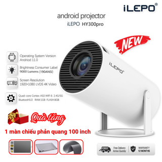  Máy chiếu mini iLEPO Full HD 4K hệ điều hành Android kết nối Wifi 6G phù hợp chiếu tường cho gia đình phòng họp HY300PRO 