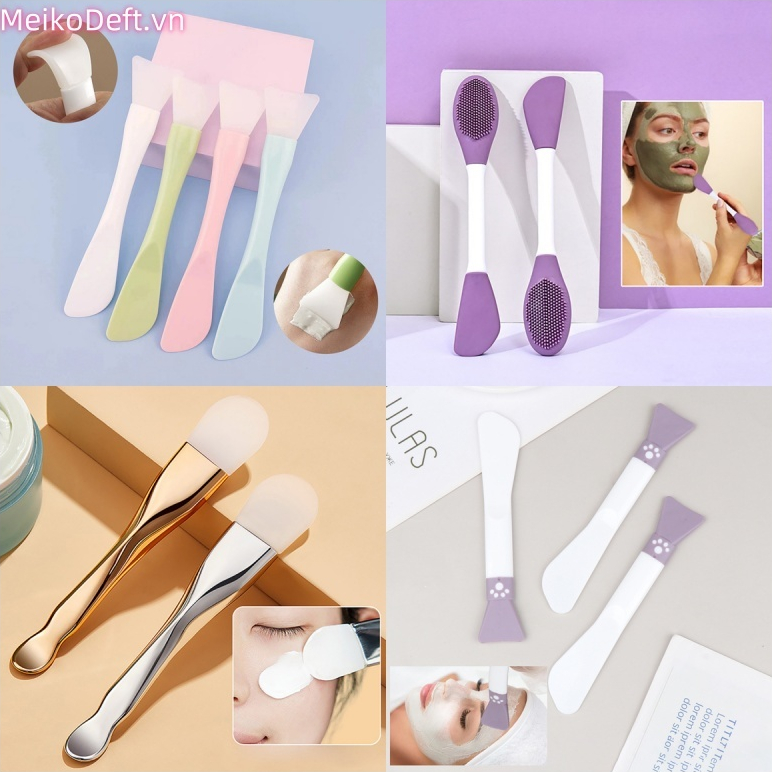 MeikoDeft Silicone Facial Mask Brush Soft With Scraper Tích hợp Dual-use Mud Film Brush DIY Film Adj