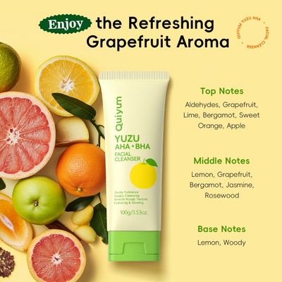 Quiyum YUZU AHA BHA Sữa rửa mặt Axit Salicylic Rửa mặt Nhẹ nhàng Tẩy tế bào chết Làm sạch sâu 100g