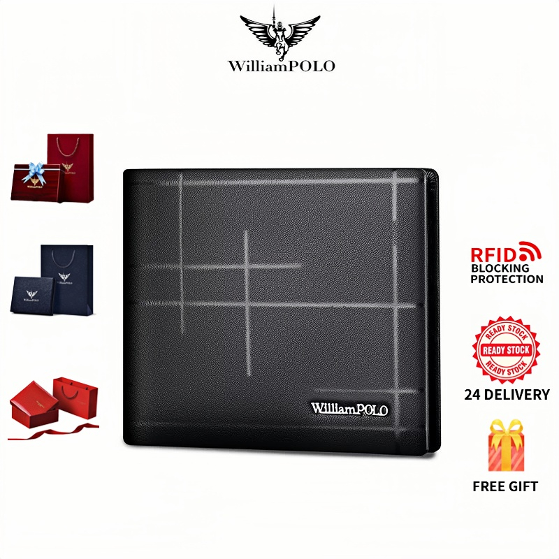 WilliamPOLO Ví Nam Da Thật Dung Lượng Lớn - Ví Ngắn Đa Năng Chống RFID Men's Wallet Large Capacity L