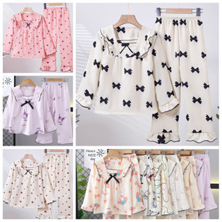 Quần áo ngủ dài tay thời trang dành cho tuổi Teen Đồ ngủ cổ vuông cho bé gái từ 9 - 10 tuổi