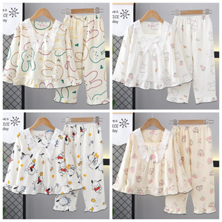 đồ ngủ trẻ em 10 tuổi Thể thao Quần áo đêm Bé gái tuổi đi học Cổ vuông Quần dài Tay dài Ít gây dị ứng Bông bong bóng Đồ ngủ pajama for Bé 3-4 tuổi Trên Shopee