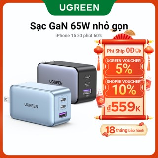 GaN UGREEN Sạc nhanh USB-A USB-C GaN 65W hai cổng thích hợp cho iPhone 16 Pro Max iPhone X 12 13 14 15Pro Max/ Samsung S22 S23/ Xiaomi 13