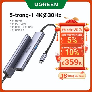 Hub USB C UGREEN với HDMI 4K, Bộ chuyển đổi đa cổng Type C 5 trong 1, Giao hàng nguồn 100W, Dock Thunderbolt 3 với 3 cổng USB 3.0 3 cổng dữ liệu USB-A, USB C Dongle cho MacBook