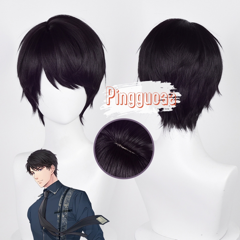 【Manmei】EVOL×LOVE Mr Love: Queen's Choice Victor Cosplay Wig 30cm Black Purple Short Wigs Heat Resis