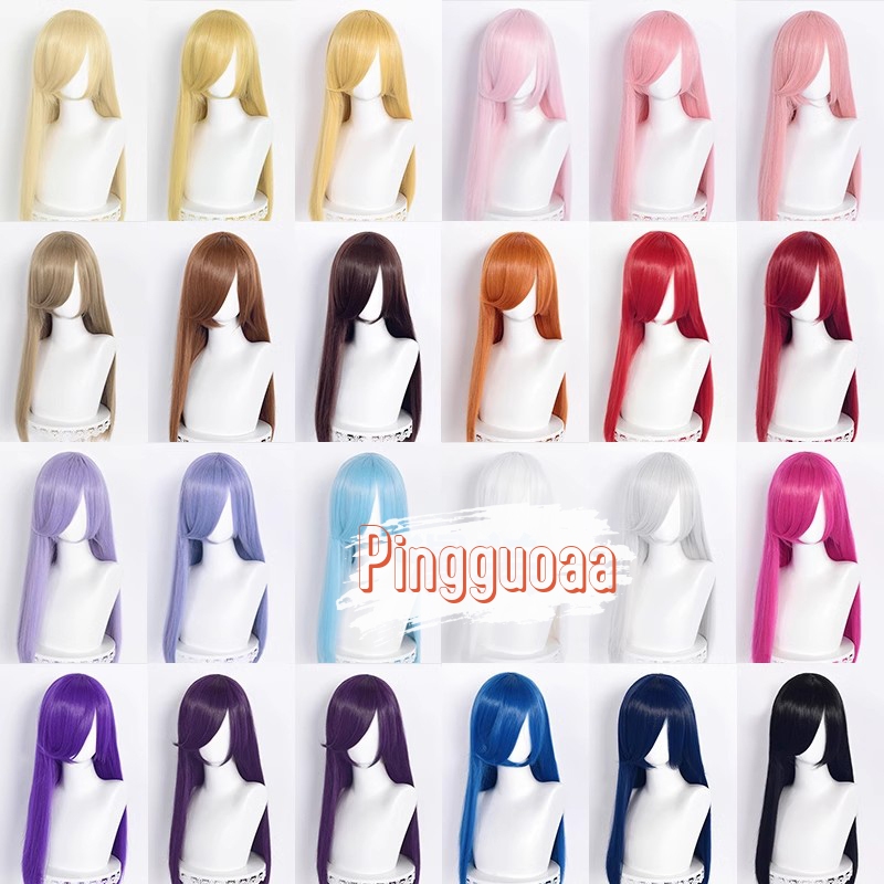 【Manmei】Women Long Bangs 60cm Universal Long Straight Multicolor Modeling Practice Hand Heat Resistant Synthetic Hair Cosplay Wigs