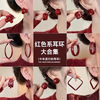 Năm Mới Bạc Kim Bông Tai Đỏ Nữ Hàn Quốc ins Thiết Kế Thời Trang Bông Tai Với Cảm Giác Cao Bông Tai Tinh Tế Bán Buôn