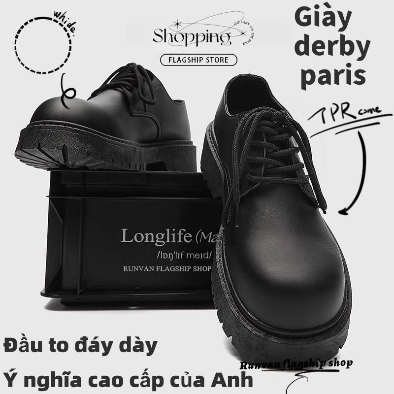 Paris Derby Giày Nam Cao Cấp Sense Anh Phong Cách Hồng Kông Trang Trọng Mặc Giày Da Mũi Tròn Nam Đế