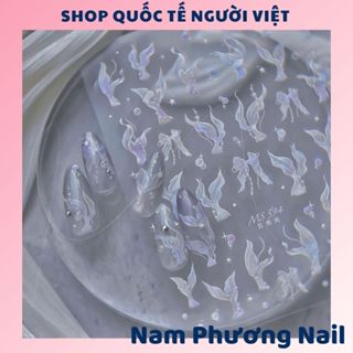 Sticker miếng dán móng nổi hình nơ, đuôi cá xinh xắn trang trí móng mùa hè