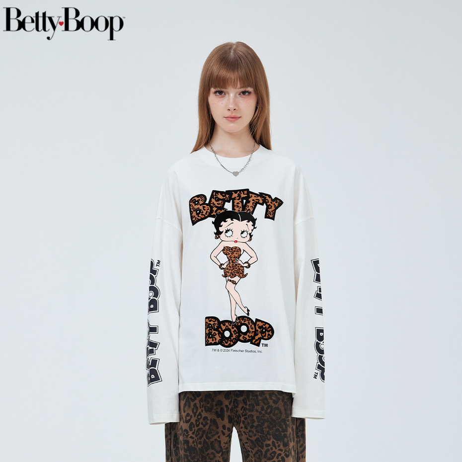 Betty BOOP Retro Da Báo In BETTY Phong Cách Mới Áo Thun Dài Tay Đáy Áo Sơ Mi