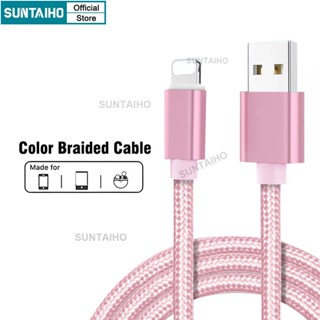 Suntaiho dây sạc usb 2.4A ip cáp sạc nhanh 1m Hồng truyền dữ liệu cáp bện màu Cho iPhone iPad airpods Lightning iOS