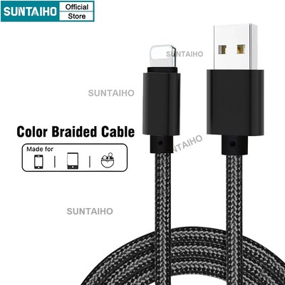 Suntaiho dây sạc usb 2.4A ip cáp sạc nhanh 1m Đen truyền dữ liệu cáp bện màu Cho iPhone iPad airpods Lightning iOS