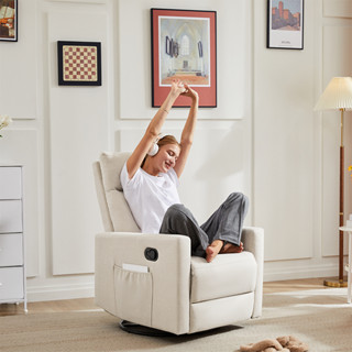 Ghế sofa đơn xoay 360° phù hợp với phòng ngủ phòng khách, tựa lưng cao, vải bọc, túi tạp chí