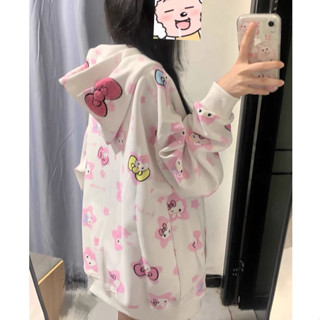  Nhật Bản Dễ Thương Hello kitty In Hình Thêu Có Mũ Mùa Thu Đông Áo Khoác Phong Cách Mới 