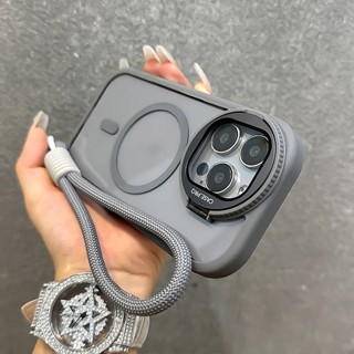 Fold Glass Lens Stand Magnetic Transparent Case For iPhone 16 pro max 15 14 13 12 11 Pro Max phone case For Magsafe Wrist Strap Shockproof Cover