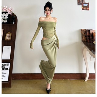  Kliou Xếp Chồng Lưới Xếp Ly Nữ Đầm Maxi Thời Trang Nóng Nhìn Xuyên Qua Full Tay Tắt Vai Bodycon Mujer Gợi Cảm Độc Đáo Đảngwear 