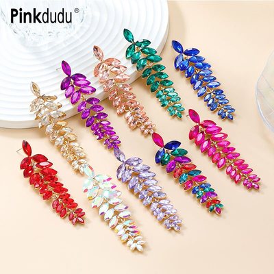 Pinkdudu Nữ Thanh Lịch Hoa Thả Bông Tai Châu Âu Mỹ Phóng Đại Kim Cương Giả Bông Tai Lá Dài PD2192