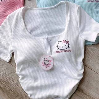 Áo Thun Tay có miếng đệm ngực Ngắn In Hình hello kitty Phong Cách Nhật Bản Chất Lượng Cao Cho Nữ