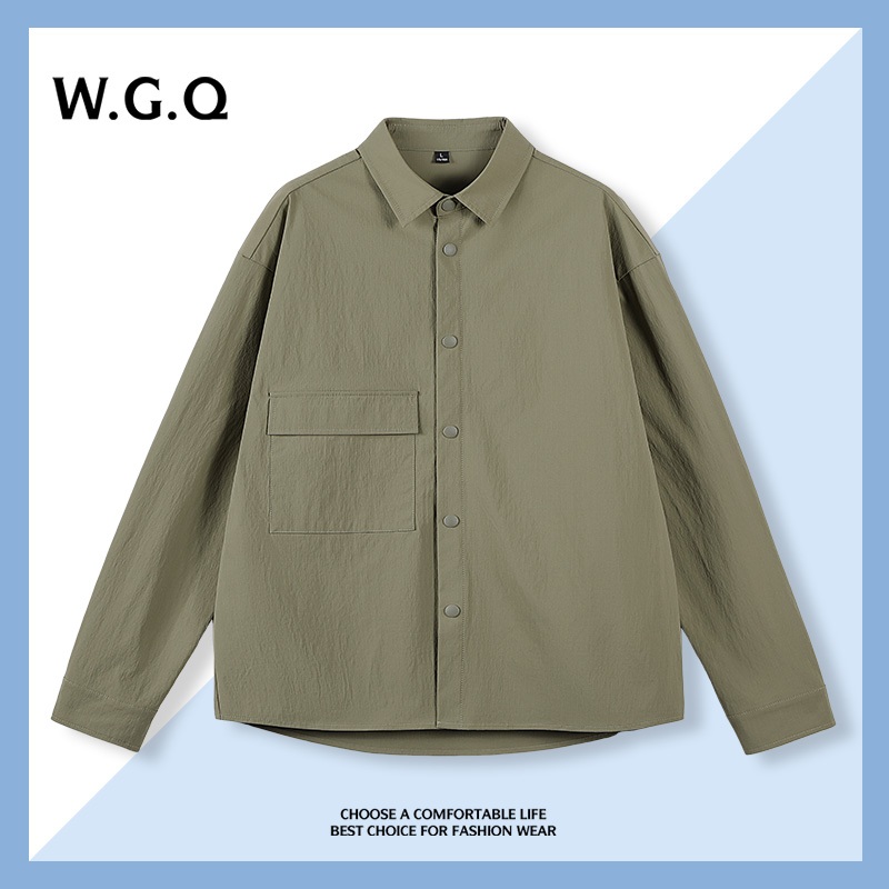 【W.G.Q】 Áo Sơ Mi Dài Tay Nam Cool Sense Kem Chống Nắng Top Màu Trơn