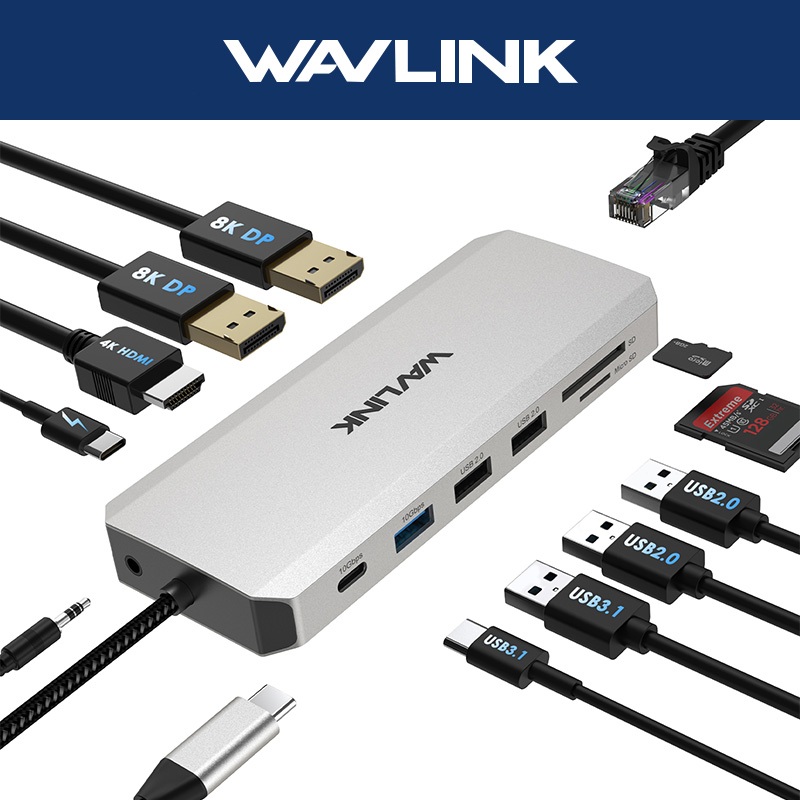 Wavlink USB C Docking Station cho máy tính xách tay Bộ chuyển đổi HDMI USB-C sang 4K PD Cổng giao hà
