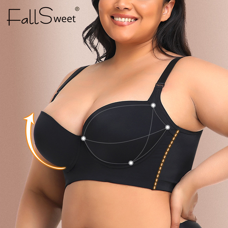 Áo ngực cỡ lớn FallSweet A-F Plus dành cho nữ Push Up Hide Back Fat Deep Cup Underwire Bra Smoothing