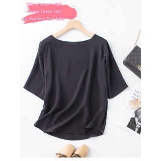 Áo lụa Crepe đôi 100% nữ Áo lụa nguyên chất 19Momme Mulberry Silk tay ngắn thiết kế cơ bản cho nữ văn phòng