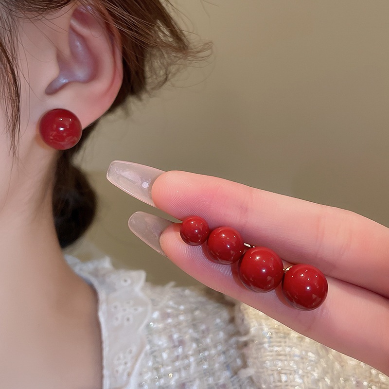 [Jewbeauty] Bông tai mạ điện màu đỏ nguyên chất Bông tai kim bạc đơn giản nhẹ sang trọng trang sức cao cấp