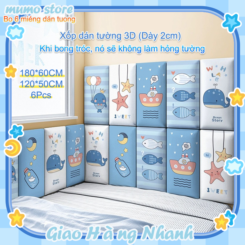 6Pcs-180*60CMxốp dán chống va đập cho bé,Miếng xốp dán phòng ,Không có thiệt hại cho bức tường,Không thấm nước,giấy dán tường cho bé