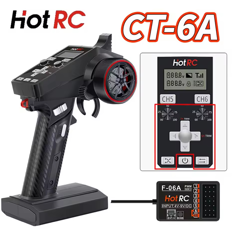 Khuyến mãi mới đến HOTRC CT-6A CT6A 2.4GHz 6CH RC Bộ phát thanh một tay Bộ điều khiển từ xa F-06A Bộ